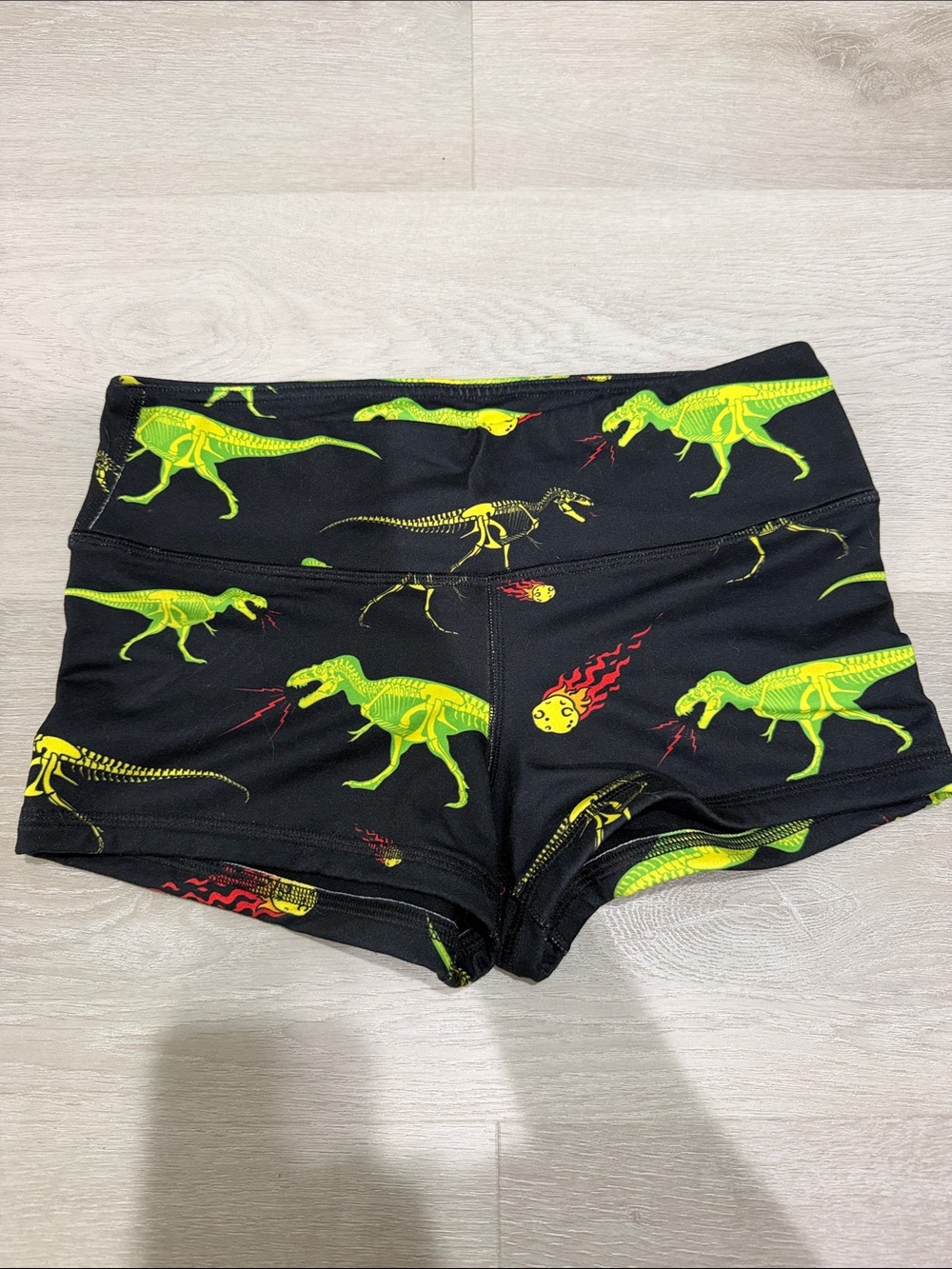 Fleo 3” Black Shorts with Neon Green Dinosaur Print